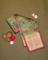 Pista green printed kanjivaram silk saree